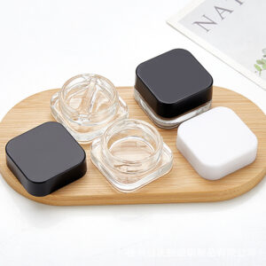 5ml Cube (Qube) Child Resistant Clear Glass Jar with Black Cap