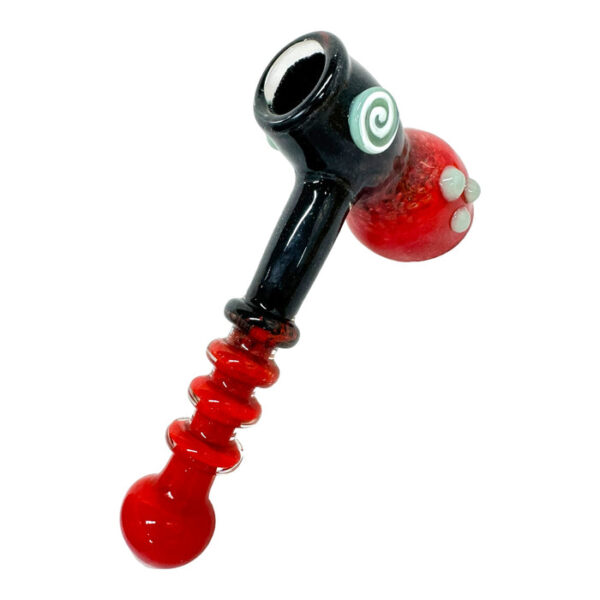 8" Frit Hammer w Button Rings Glass Hand Pipe - Image 4