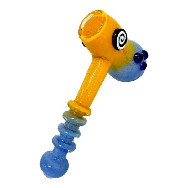 8" Frit Hammer w Button Rings Glass Hand Pipe - Image 2