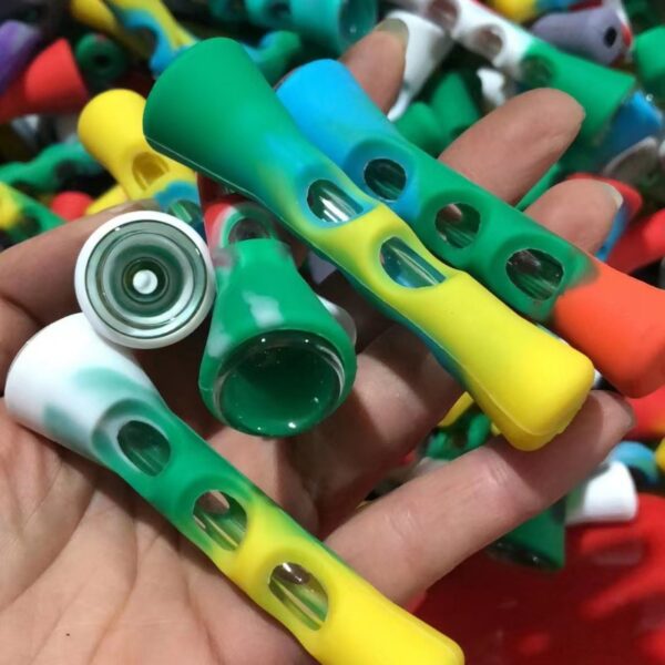 3.5" Flashlight Silicone Chillum with Glass Bowl - Image 4