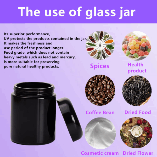Natural UV Violet Black Glass Storage Cannabis Jars - Image 6