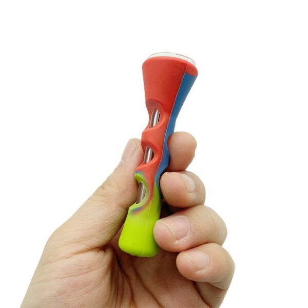 3.5" Flashlight Silicone Chillum with Glass Bowl - Image 6
